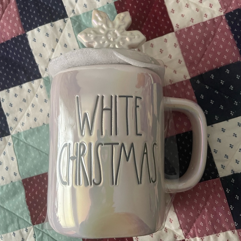 Rae Dunn White Christmas Mug with Snowflake Lid